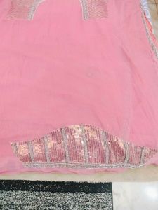 Pink Saree heavy hand work new with Blouse Piece