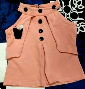 Peach Halter Top with Buttons