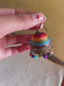 Rainbow Jhumka Earrings and hair accessory set