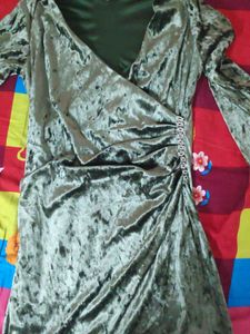 Olive Green Velvet Mini Dress