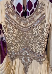 Party Wear  Golden Gown With Bottom N Dupatta Dupa