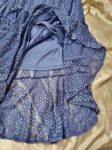 Blue Lace Ruffle Skirt