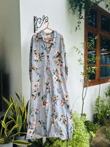 Floral Print Midi Shirt Dress with Long Sleeves