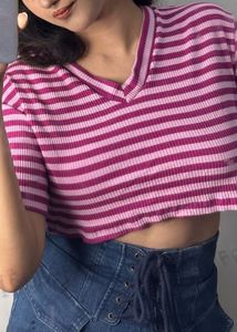 Pink Striped Crop Top