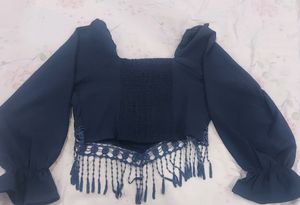 Pretty Tasseled Blue Crop Top