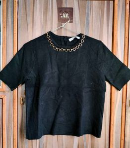 Zara Black Short Sleeve Top with Chain Detail