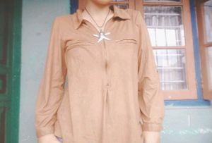 Y2k Brown Half Zipped Top