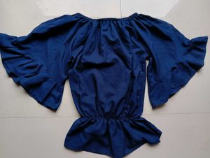 Blue Ruffle Sleeve Top