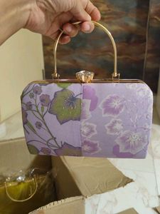 Purple Printed Hand Clutch With Sling