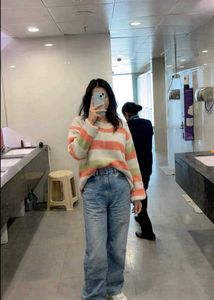 Striped Knit Pullover Sweater 🧡