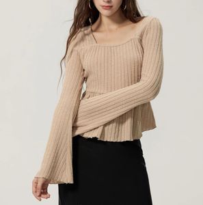 Ribbed Square Neck Ruffle Top