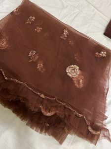 Elegant Brown &amp; Gold Embellished Pakistani Suit
