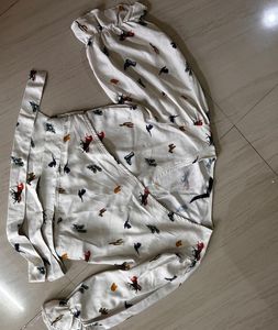 Patterned Tie-Waist Blouse