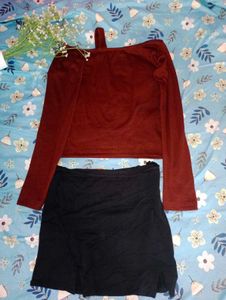 combo Burgundy Cutout Top &amp; Skirt