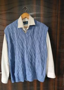 Blue Knitted Vest Sweater