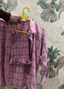 Pink Plaid Top &amp; Shirt Set