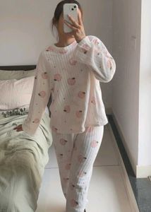 Peach Print Plush Pajama Set