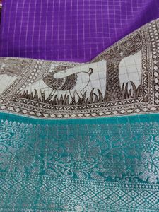 Purple &amp; Teal Handloom Saree