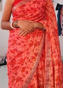 Printed Saree In Carrot 🥕 Colour