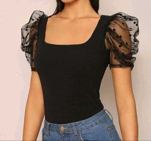 Black Top with Polka Dot Sleeves