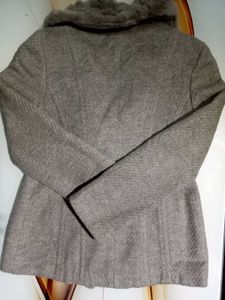 Gray Faux Fur Trim Coat