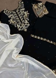Elegant Black &amp; Gold Embellished Suit