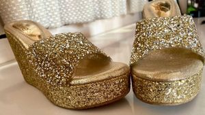 Golden Bridal Wedges