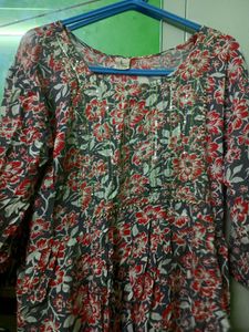 A line kurta/ kurti cotton grey and red