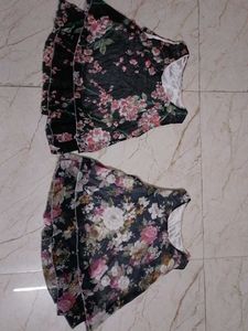 Floral Chiffon Crop Top Set