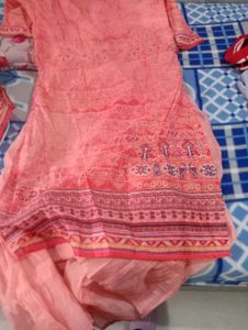 Peach Printed Gown Set with Dupatta