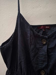 Navy Blue Button-Down Midi Dress