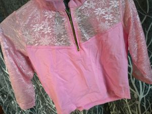 Pink Blouse with Net Sleeves