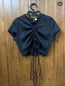 Black Tie-Up Crop Top