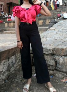 Chic Red Ruffle Sleeve Top