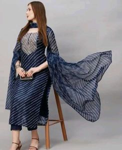 Blue Straight Kurti Pant Dupatta Set