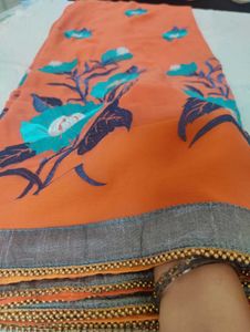 Peach Floral Print Saree