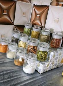 Set of 12 Clear Glass Spice Jars with Lids