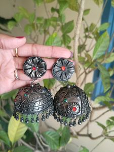 Big Jhumka With Red Stones