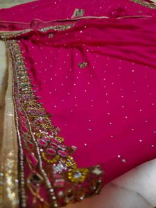 Pink  Mirror Work Saree With Blouse