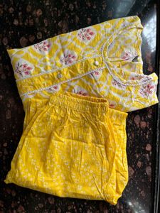 Pure cotton yellow kurta set