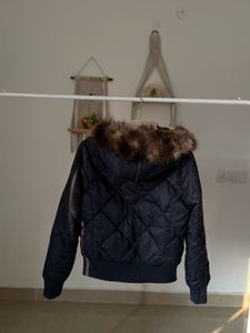 WHO.A.U.CALI VINTAGE NAVY BLUE PUFFER CROP JACKET