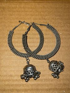 Silver Jhumka Hoop Earrings