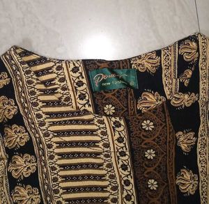 Brown , black , yellow Patterned Tunic Top