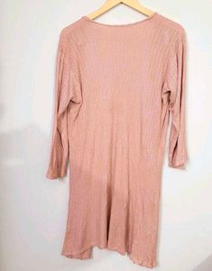 Woman Knitted Dusty Pink Open Front Longline Shrug