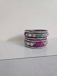 Metal Crystal Bangle Set - Pair Of 2