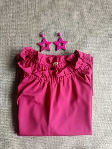 Magenta Ruffle Neck Top