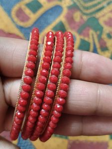 Red Beaded Bangles (Set of 4)