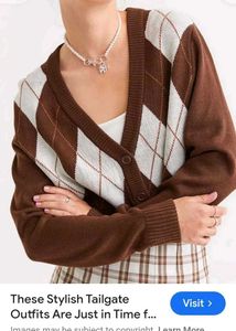 H&amp;M Brown Argyle Crop Cardigan.