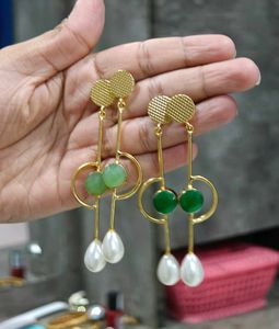 Jaipuri Stone Earrings Golden 1 Pair