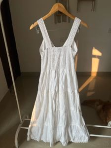 White Tiered Lace Trim Maxi DRESS